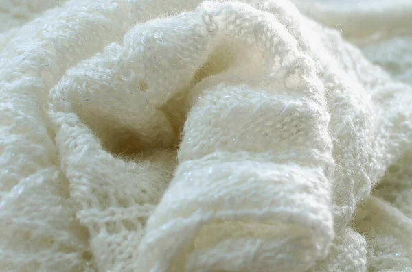 Witte Gebreide Sjaal Het Concept Van Warme Kleding Voor Winter — Stockfoto