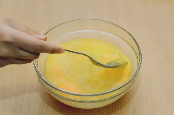 Beaten Eggs Glass Container Cooking — Stock Photo, Image