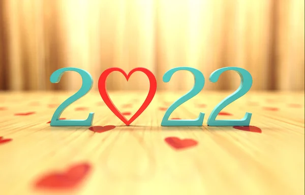 Yeni Yıl 2022 Kalp Sembollü Yaratıcı Tasarım Konsepti Yapılandırılmış Resim — Stok fotoğraf