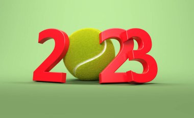Yeni Yıl 2023 Tenis topu ile Yaratıcı Tasarım Konsepti - 3D Yapılandırılmış Resim