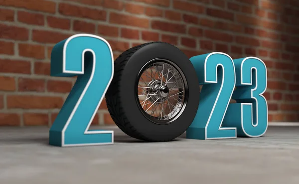 New Year 2023 Creative Design Concept Wheel Rendered Image lizenzfreie Stockbilder