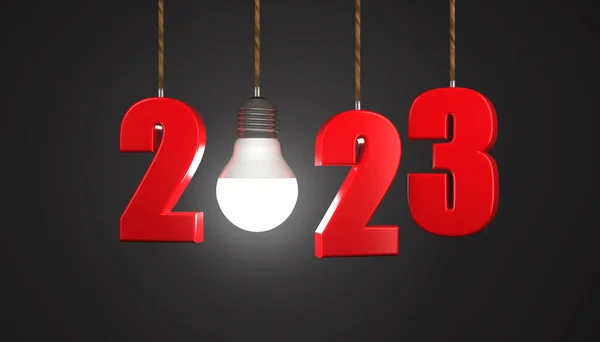 Новый 2023 Год Креативный Дизайн Лампочкой Рендеринг Изображения — стоковое фото