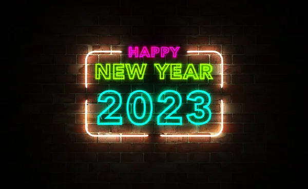 New Year 2023 Creative Design Concept Neon Light Rendered Image — Zdjęcie stockowe