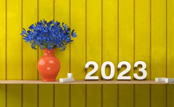 New Year 2023 Creative Design Concept Flowers Rendered Image — Fotografia de Stock