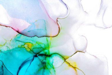 Alkol mürekkebi teknikli doğal akışkan resim. Yumuşak rüya renkleri şeffaf dalgalı çizgiler oluşturur.