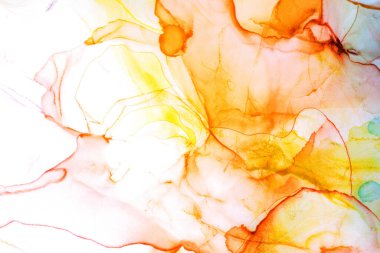 Alkol mürekkebi teknikli doğal akışkan resim. Yumuşak rüya renkleri şeffaf dalgalı çizgiler oluşturur.