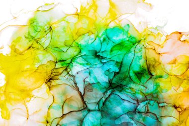 Alkol mürekkebi teknikli doğal akışkan resim. Yumuşak rüya renkleri şeffaf dalgalı çizgiler oluşturur.