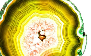 Kristal enine kesit arkaplanı. Doğal saydam agat kristal yüzey dilimi. Madenin makro yakın çekimi, soyut yapı