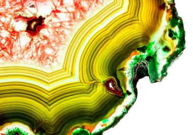 Kristal enine kesit arkaplanı. Doğal saydam agat kristal yüzey dilimi. Madenin makro yakın çekimi, soyut yapı