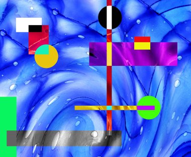 Modern tasarım çizimi. Çizgi ve renk bloğu geometrik şekiller. Pop sanat