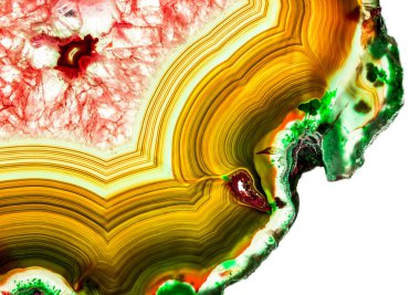 Kristal enine kesit arkaplanı. Doğal saydam agat kristal yüzey dilimi. Madenin makro yakın çekimi, soyut yapı