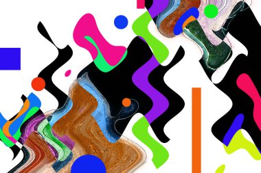 Modern tasarım çizimi. Çizgi ve renk bloğu geometrik şekiller. Pop sanat