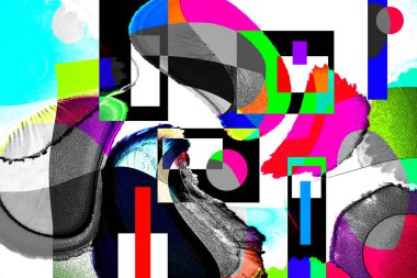 Modern tasarım çizimi. Çizgi ve renk bloğu geometrik şekiller. Pop sanat