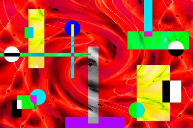 Modern tasarım çizimi. Çizgi ve renk bloğu geometrik şekiller. Pop sanat