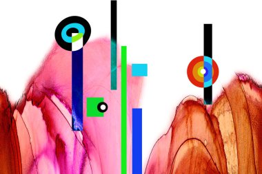 Modern tasarım çizimi. Çizgi ve renk bloğu geometrik şekiller. Pop sanat