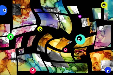 Modern tasarım çizimi. Çizgi ve renk bloğu geometrik şekiller. Pop sanat