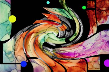 Modern tasarım çizimi. Çizgi ve renk bloğu geometrik şekiller. Pop sanat