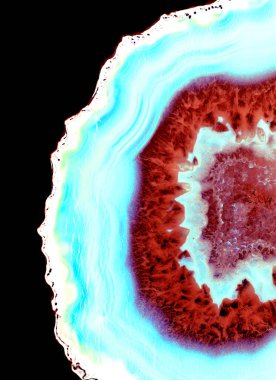 Kristal enine kesit arkaplanı. Doğal saydam agat kristal yüzey dilimi. Madenin makro yakın çekimi, soyut yapı