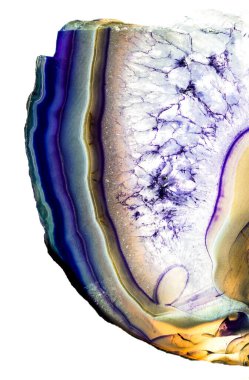 Kristal enine kesit arkaplanı. Doğal saydam agat kristal yüzey dilimi. Madenin makro yakın çekimi, soyut yapı