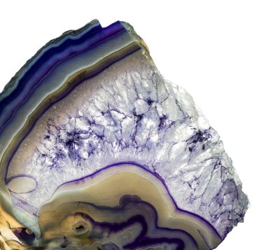 Kristal enine kesit arkaplanı. Doğal saydam agat kristal yüzey dilimi. Madenin makro yakın çekimi, soyut yapı