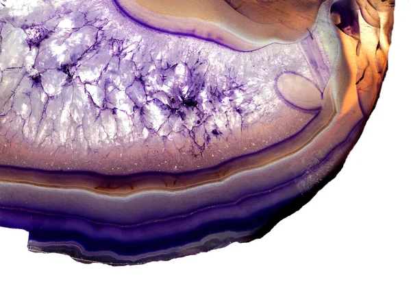 Kristal enine kesit arkaplanı. Doğal saydam agat kristal yüzey dilimi. Madenin makro yakın çekimi, soyut yapı