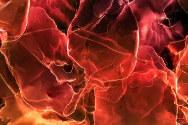 Alkol mürekkebinden yapılmış doğal akışkan sanat tablosu. Yumuşak, rüya gibi renkler. Aurora oluştur. Şeffaf dalgalı hatları ateşle.