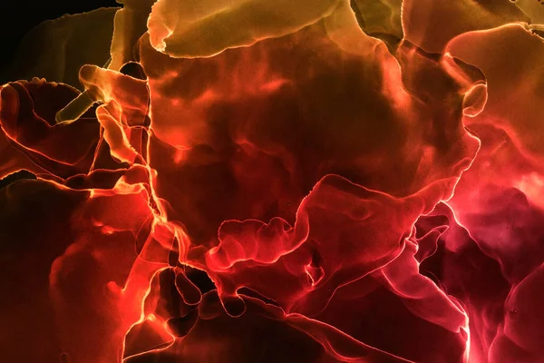 Alkol mürekkebinden yapılmış doğal akışkan sanat tablosu. Yumuşak, rüya gibi renkler. Aurora oluştur. Şeffaf dalgalı hatları ateşle.