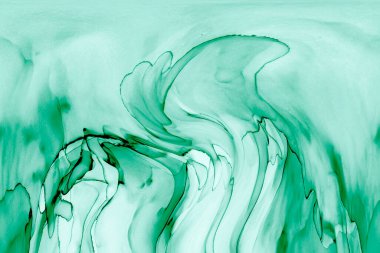 Alkol mürekkebinden yapılmış doğal akışkan sanat tablosu. Yumuşak, rüya gibi renkler. Aurora oluştur. Şeffaf dalgalı hatları ateşle.