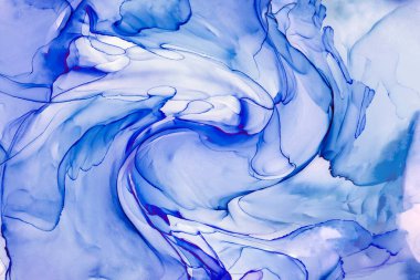 Alkol mürekkebi teknikli doğal akışkan resim. Yumuşak rüya renkleri şeffaf dalgalı çizgiler oluşturur.