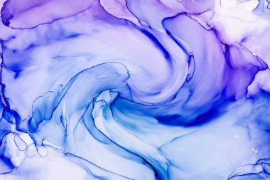 Alkol mürekkebi teknikli doğal akışkan resim. Yumuşak rüya renkleri şeffaf dalgalı çizgiler oluşturur.