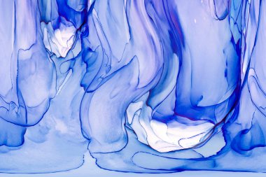 Alkol mürekkebi teknikli doğal akışkan resim. Yumuşak rüya renkleri şeffaf dalgalı çizgiler oluşturur.