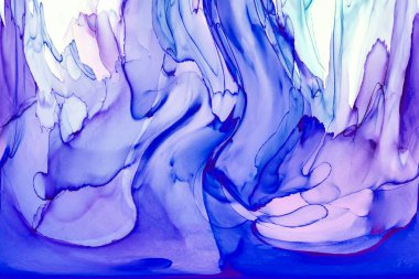 Alkol mürekkebi teknikli doğal akışkan resim. Yumuşak rüya renkleri şeffaf dalgalı çizgiler oluşturur.