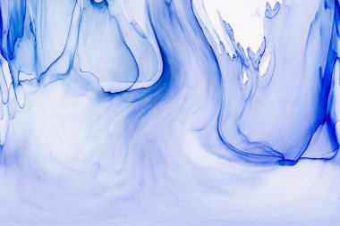 Alkol mürekkebi teknikli doğal akışkan resim. Yumuşak rüya renkleri şeffaf dalgalı çizgiler oluşturur.