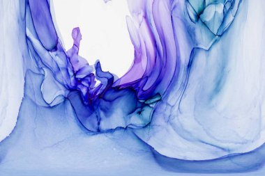 Alkol mürekkebi teknikli doğal akışkan resim. Yumuşak rüya renkleri şeffaf dalgalı çizgiler oluşturur.