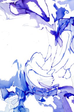 Alkol mürekkebi teknikli doğal akışkan resim. Yumuşak rüya renkleri şeffaf dalgalı çizgiler oluşturur.
