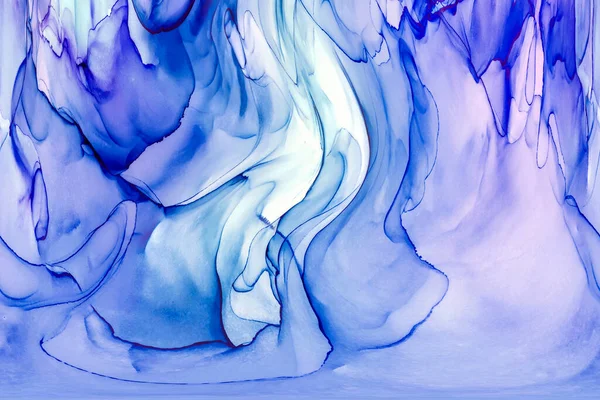 Alkol mürekkebi teknikli doğal akışkan resim. Yumuşak rüya renkleri şeffaf dalgalı çizgiler oluşturur.
