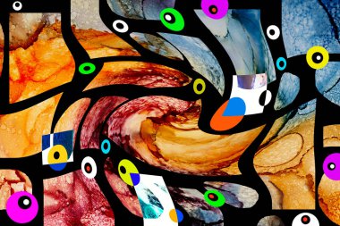 Alkol mürekkebi tekniğindeki doğal akışkan resim. Yumuşak rüya renkleri şeffaf dalgalı çizgiler oluşturur.