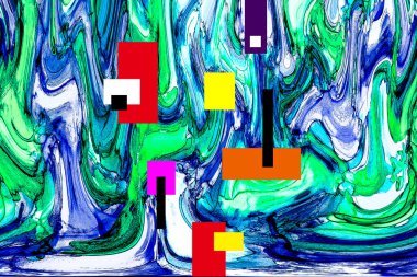 Alkol mürekkebi tekniğindeki doğal akışkan resim. Yumuşak rüya renkleri şeffaf dalgalı çizgiler oluşturur.