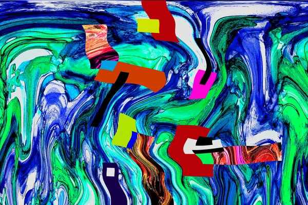 Alkol mürekkebi tekniğindeki doğal akışkan resim. Yumuşak rüya renkleri şeffaf dalgalı çizgiler oluşturur.