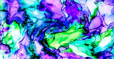 Alkol mürekkebi tekniğindeki doğal akışkan resim. Yumuşak rüya renkleri şeffaf dalgalı çizgiler oluşturur.