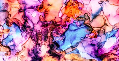 Alkol mürekkebi tekniğindeki doğal akışkan resim. Yumuşak rüya renkleri şeffaf dalgalı çizgiler oluşturur.