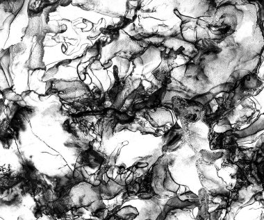 Alkol mürekkebi tekniğindeki doğal akışkan resim. Yumuşak rüya renkleri şeffaf dalgalı çizgiler oluşturur.