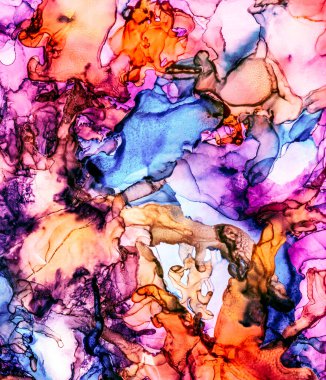 Alkol mürekkebi tekniğindeki doğal akışkan resim. Yumuşak rüya renkleri şeffaf dalgalı çizgiler oluşturur.