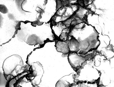 Alkol mürekkebi tekniğindeki doğal akışkan resim. Yumuşak rüya renkleri şeffaf dalgalı çizgiler oluşturur.