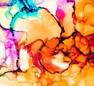 Alkol mürekkebi tekniğindeki doğal akışkan resim. Yumuşak rüya renkleri şeffaf dalgalı çizgiler oluşturur.