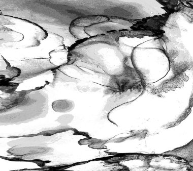 Alkol mürekkebi tekniğindeki doğal akışkan resim. Yumuşak rüya renkleri şeffaf dalgalı çizgiler oluşturur.