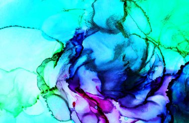 Alkol mürekkebi tekniğindeki doğal akışkan resim. Yumuşak rüya renkleri şeffaf dalgalı çizgiler oluşturur.