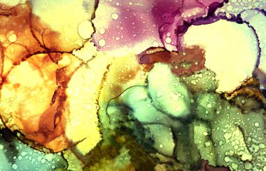 Alkol mürekkebi tekniğindeki doğal akışkan resim. Yumuşak rüya renkleri şeffaf dalgalı çizgiler oluşturur.