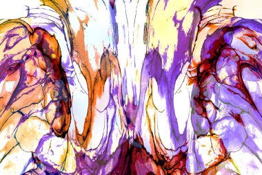 Alkol mürekkebi tekniğindeki doğal akışkan resim. Yumuşak rüya renkleri şeffaf dalgalı çizgiler oluşturur.