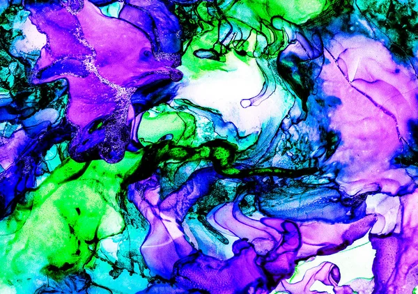 Alkol mürekkebi tekniğindeki doğal akışkan resim. Yumuşak rüya renkleri şeffaf dalgalı çizgiler oluşturur.